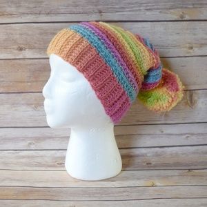 Rainbow Slouchy Ribbed Beanie with Pom Pom Unisex